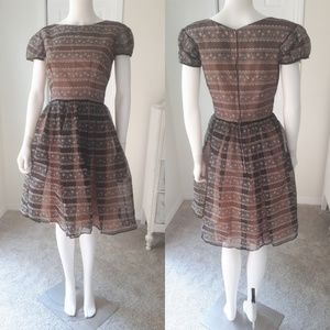 Vintage 1950s Rose Print Prom Princess Dress